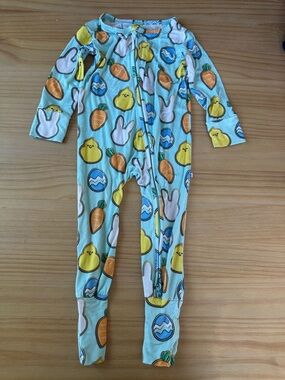 Baby One-Piece Footie Pajamas in Light Blue with Bunny, Carrot & Chick Print